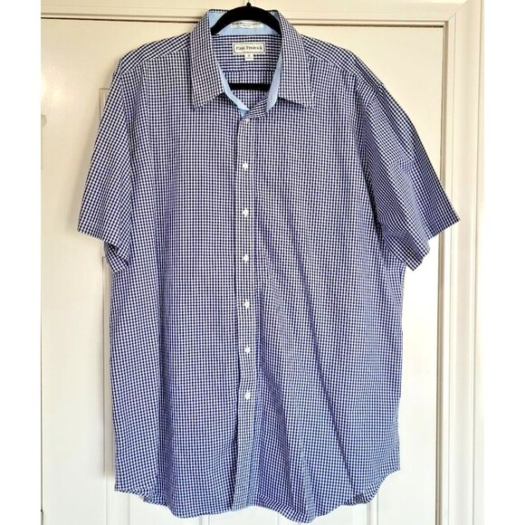 Paul Fredrick 18 Non-Iron Two-Ply Cotton Gingham Plaid Men's Short Sleeve Shirt - Picture 1 of 7